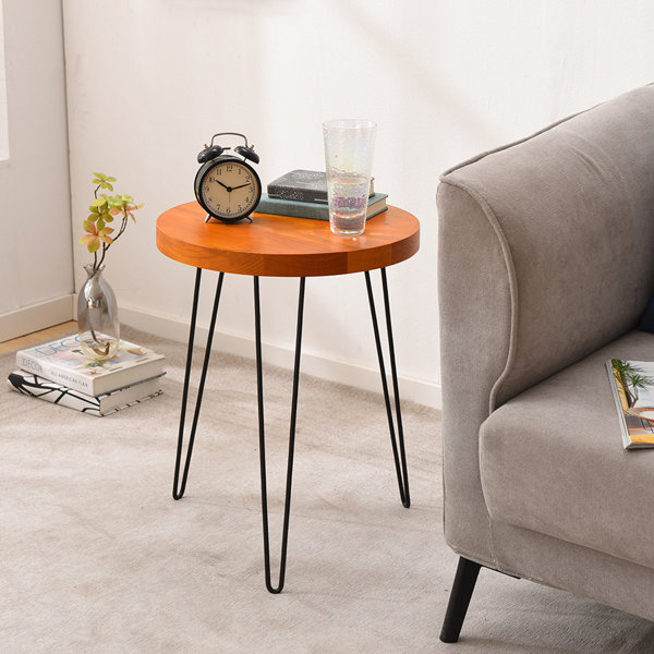 Oliver Round Side Table, Wood Top End Table, Nightstand/Small Coffee Table For Living